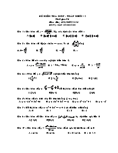 Đề kiểm tra môn: Toán khối 12