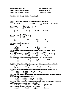 Đề thi học kì 2 môn: Toán - Lớp 12 - Trường THPT Thường Xuân 2