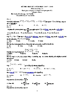 Đề thi học kì 2 năm học 2007 – 2008 môn Toán lớp 12