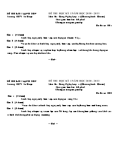 Để thi học kỳ I năm học 2010 - 2011 môn thi: công nghệ lớp 11 (chương trình: chuẩn) thời gian làm bài: 60 phút