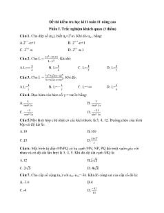 Đề thi kiểm tra học kì II Toán 11 nâng cao