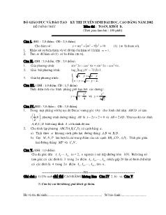 Đề thi tuyển sinh đại học, cao đẳng năm 2002 môn: Toán, Khối B