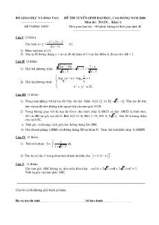Đề thi tuyển sinh đại học, cao đẳng năm 2004 Môn thi: Toán Khối A