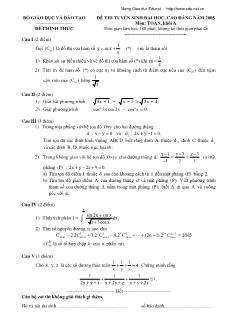Đề thi tuyển sinh đại học, cao đẳng năm 2005 Môn thi: Toán Khối A