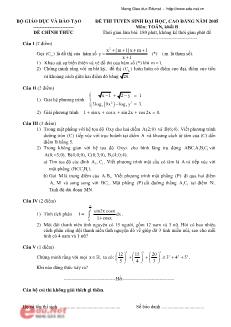 Đề thi tuyển sinh đại học, cao đẳng năm 2005 môn: Toán, Khối B