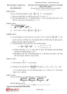 Đề thi tuyển sinh đại học, cao đẳng năm 2005 môn Toán