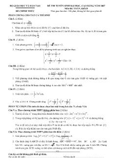 Đề thi tuyển sinh đại học, cao đẳng năm 2007 môn thi: Toán, Khối D
