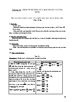 Giáo án Đại số 11 nâng cap - Chương II: Tích vô hướng của hai vectơ và ứng dụng