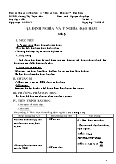 Giáo án Đại số và Giải tích 11 – Ban cơ bản: Định nghĩa và ý nghĩa đạo hàm (tiết 3)