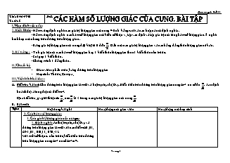 Giáo án Giải tích lớp 11 - Các hàm số lượng giác của cung, bài tập