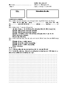 Giáo án Kiểm tra địa lý đề số 1 thời gian: 45 phút