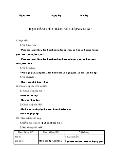 Giáo án môn Đại số lớp 11 - Đạo hàm của hàm số lượng giác