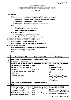 Giáo án môn Đại số lớp 11 - Tiết 17: Một số dạng phương trình lượng giác đơn giản