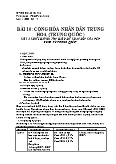 Giáo án môn học Địa lý 10 - Tiết 3: Thực hành: Tììm hiểu sự thay đổi của nền kinh tế Trung Quốc