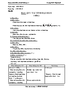 Giáo án môn Toán khối 11 - Bài 2: Quy tắc tính đạo hàm