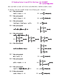 Giáo án môn Toán khối 11 - Bài tập rèn luyện kỹ năng giải phương trình lượng giác