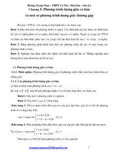Giáo án môn Toán lớp 11 - Chương I: Phương trình lượng giác cơ bản và một số phương trình lượng giác thường gặp