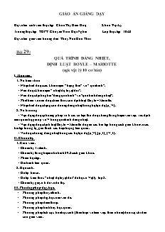 Giáo án môn Vật lý 10 - Bài 29: Quá trình đẳng nhiệt. định luật boyle – mariotte