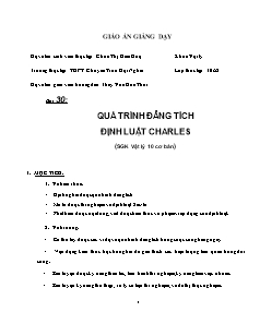 Giáo án môn Vật lý 10 - Bài 30: Quá trình đẳng tích định luật charles