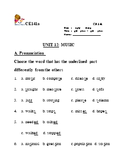 Giáo án Tiếng Anh 10 - Unit 12: Music