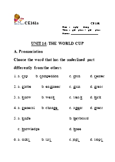 Giáo án Tiếng Anh 10 - Unit 14: The world cup