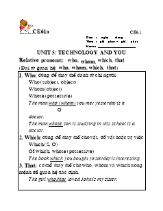 Giáo án Tiếng Anh 10 - Unit 5: Technology and you