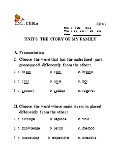 Giáo án Tiếng Anh 10 - Unit 8: The story of my family