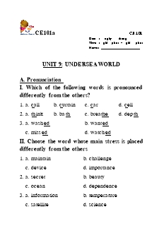 Giáo án Tiếng Anh 10 - Unit 9: Undersea world