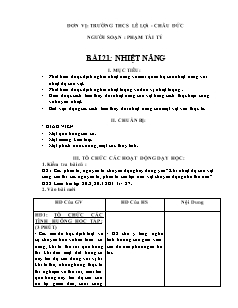 Giáo án Vật lý 8 bài 21: Nhiệt năng