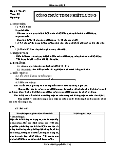 Giáo án Vật lý 8 bài 24 tiết 29: Công thức tính nhiệt lượng