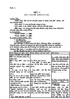 Giáo án Vật lý 8 tiết 1 bài 01: Chuyển động cơ học
