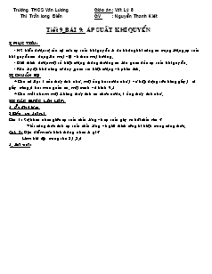 Giáo án Vật lý 8 tiết 9 bài 9: Áp suất khí quyển