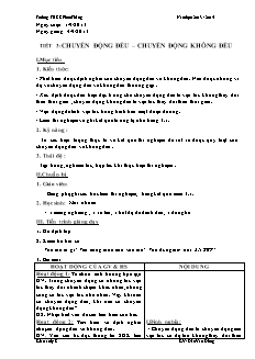 Giáo án Vật lý 8 tuần 3 tiết 3: Chuyển động đều – chuyển động không đều