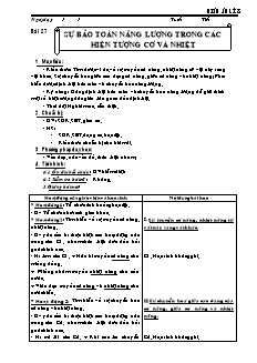 Giáo án Vật lý khối 8 bài 27: Sự bảo toàn năng lượng trong các hiện tượng cơ và nhiệt