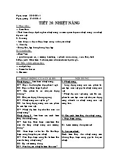 Giáo án Vật lý khối 8 tiết 26: Nhiệt năng