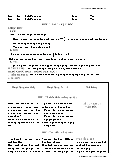 Giáo án Vật lý lớp 8 tiết 2 bài 2: Vận tốc