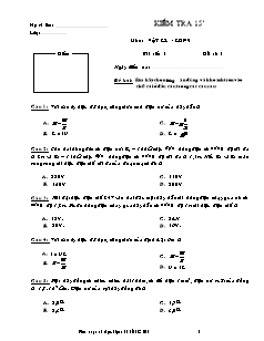 Kiểm tra 15 môn: Vật lý - Lớp 9 - Đề số 1