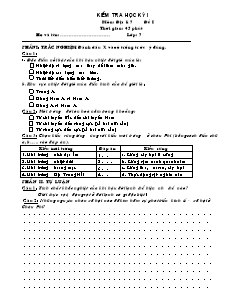 Kiểm tra học kỳ I môn: Địa lí 7 đề 1 thời gian: 45 phút