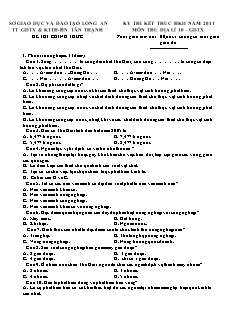 Kỳ thi kết thúc học kì II năm 2011 môn thi: Địa lí 10 thời gian làm bài: 60 phút, không kể thời gian giao đề
