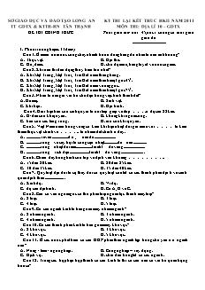 Kỳ thi lại kết thúc học kì II năm 2011 môn thi: Địa lí 10 thời gian làm bài: 45 phút, không kể thời gian giao đề