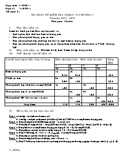 Ma trận đề kiểm tra Đại số và giải tích 11 chương I