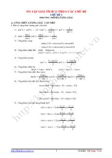 Ôn tập giải tích 11 theo các chủ đề - Chủ đề 1: Phương trình lượng giác